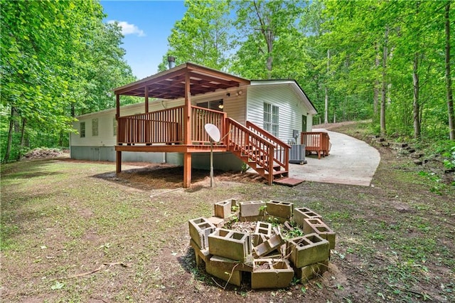 6670 George Ct, Cumming, GA 30041 - view of yard featuring a fire pit, a wooden deck, a patio, and central AC unit