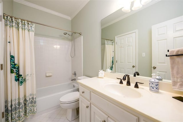 1304 Carrington Way, Lawrenceville, GA 30044 - bathroom with vanity, ornamental molding, shower / bath combination with curtain, toilet, and tile patterned flooring