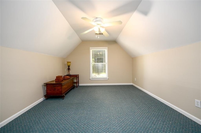 1304 Carrington Way, Lawrenceville, GA 30044 - bonus room featuring ceiling fan, lofted ceiling, baseboards, and dark carpet