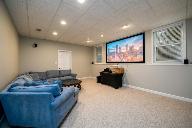 1304 Carrington Way, Lawrenceville, GA 30044 - home theater room featuring carpet, baseboards, recessed lighting, and a drop ceiling