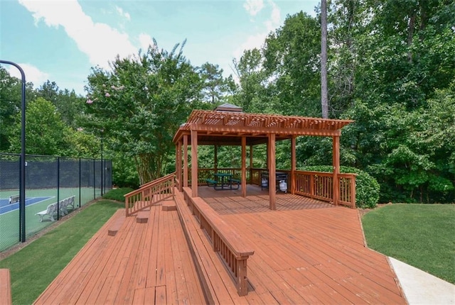 1304 Carrington Way, Lawrenceville, GA 30044 - deck featuring view of wooded area and a tennis court