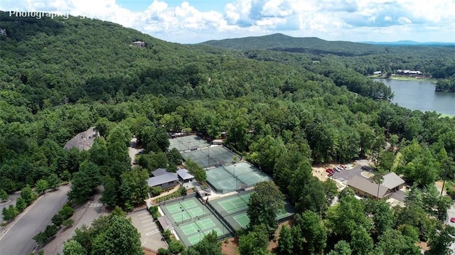 1115 Wild Turkey Blf, Jasper, GA 30143 - aerial view of property and surrounding area featuring a heavily wooded area and a water and mountain view