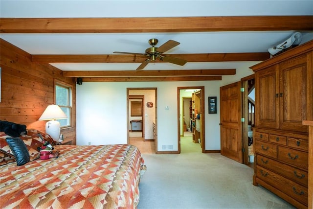 1115 Wild Turkey Blf, Jasper, GA 30143 - bedroom with beam ceiling, light carpet, and a ceiling fan