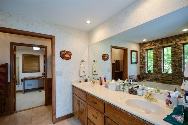 1115 Wild Turkey Blf, Jasper, GA 30143 - full bathroom featuring double vanity, a garden tub, tile patterned floors, and recessed lighting