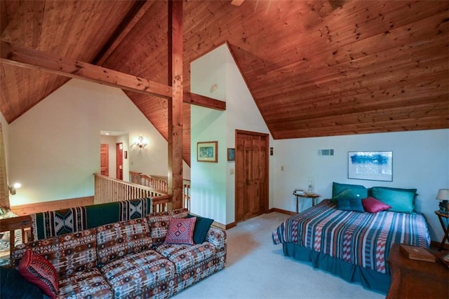 1115 Wild Turkey Blf, Jasper, GA 30143 - bedroom featuring carpet floors, a wood ceiling with exposed beams, and high vaulted ceiling