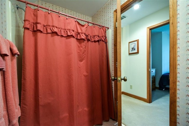1115 Wild Turkey Blf, Jasper, GA 30143 - bathroom featuring baseboards and a shower with shower curtain