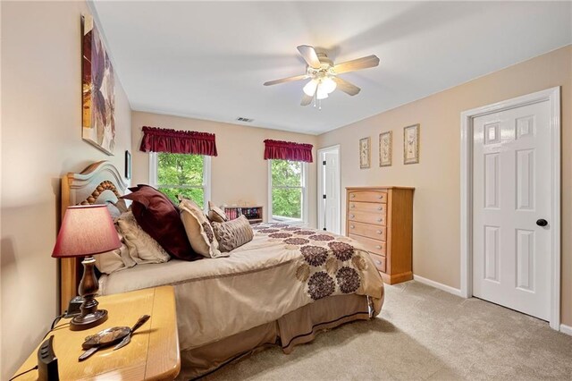370 Fairleaf Ct, Alpharetta, GA 30022 - bedroom featuring light carpet, baseboards, and ceiling fan