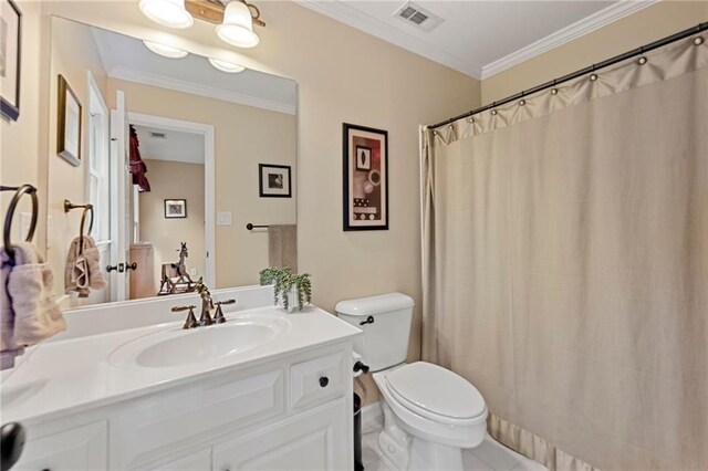 370 Fairleaf Ct, Alpharetta, GA 30022 - bathroom featuring toilet, vanity, and crown molding