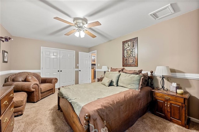 370 Fairleaf Ct, Alpharetta, GA 30022 - bedroom featuring carpet, a closet, ceiling fan, and attic access