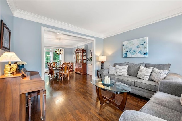 370 Fairleaf Ct, Alpharetta, GA 30022 - living area with wood finished floors, crown molding, and a chandelier