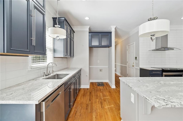 1755 Pinetree Pass Ln SW, Lilburn, GA 30047 - kitchen with tasteful backsplash, a sink, appliances with stainless steel finishes, light wood-style floors, and light stone countertops