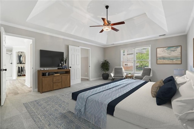 1755 Pinetree Pass Ln SW, Lilburn, GA 30047 - bedroom with visible vents, light colored carpet, crown molding, and a raised ceiling