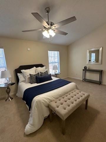 2991 Greyhawk Ln, Cumming, GA 30040 - bedroom featuring light carpet, ceiling fan, multiple windows, and vaulted ceiling