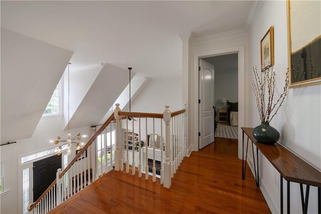 1360 Edmund Ct NE, Atlanta, GA 30306 - corridor with an upstairs landing, wood finished floors, and crown molding