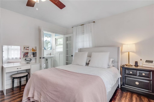 2653 Elkhart Cir SW, Marietta, GA 30064 - bedroom with dark wood-style floors, a ceiling fan, and a sink