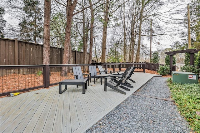 deck with a fenced backyard