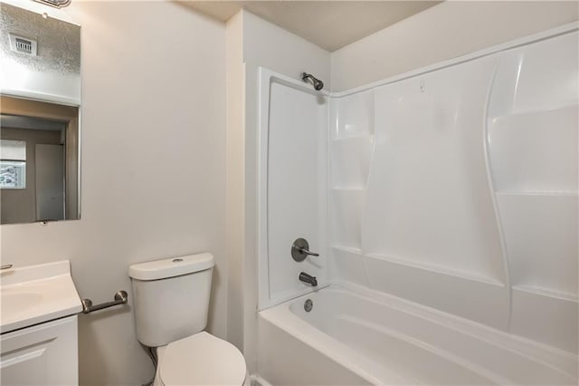 full bathroom with toilet, shower / bathing tub combination, and vanity