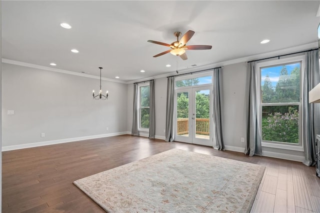 1858 Glenview Park Cir, Duluth, GA 30097 - unfurnished room featuring ornamental molding, a chandelier, ceiling fan, recessed lighting, and wood finished floors