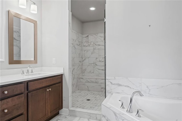 1858 Glenview Park Cir, Duluth, GA 30097 - full bathroom with a garden tub, vanity, marble finish floors, and a marble finish shower