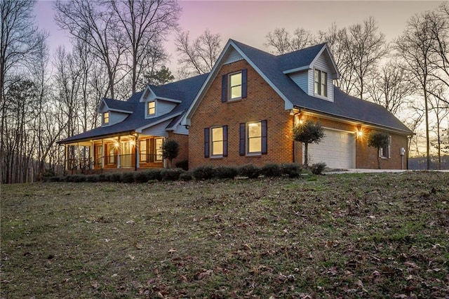 exterior space with brick siding and a porch