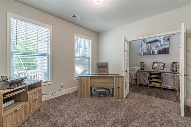 office area featuring dark hardwood / wood-style floors