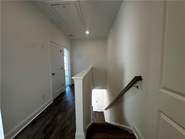 508 Healy Dr Unit 70, Cumming, GA 30040 - staircase featuring attic access, wood finished floors, recessed lighting, and baseboards