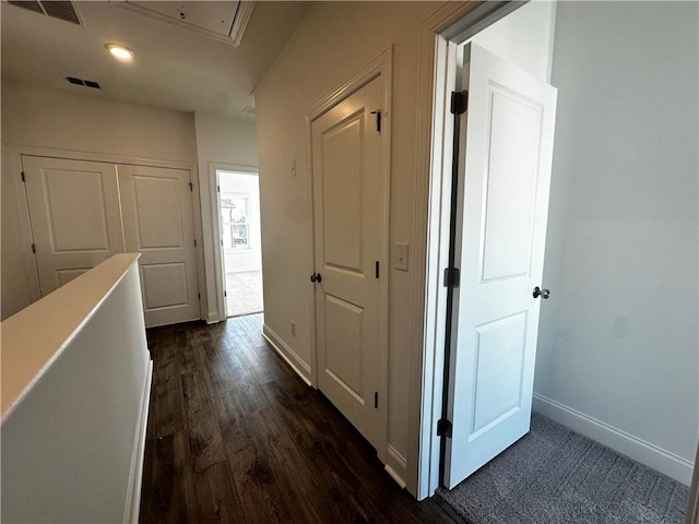 508 Healy Dr Unit 70, Cumming, GA 30040 - corridor featuring attic access, dark wood-style flooring, baseboards, and recessed lighting