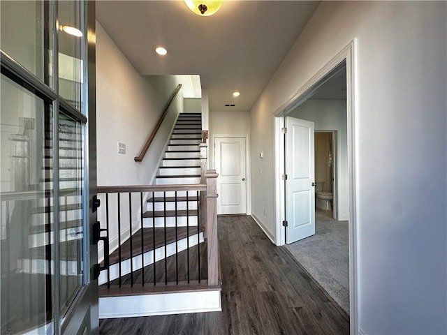 508 Healy Dr Unit 70, Cumming, GA 30040 - stairs featuring wood finished floors, baseboards, and recessed lighting