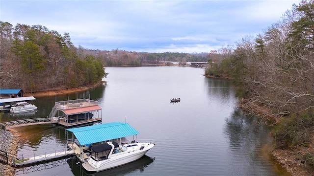 view of dock with a water view