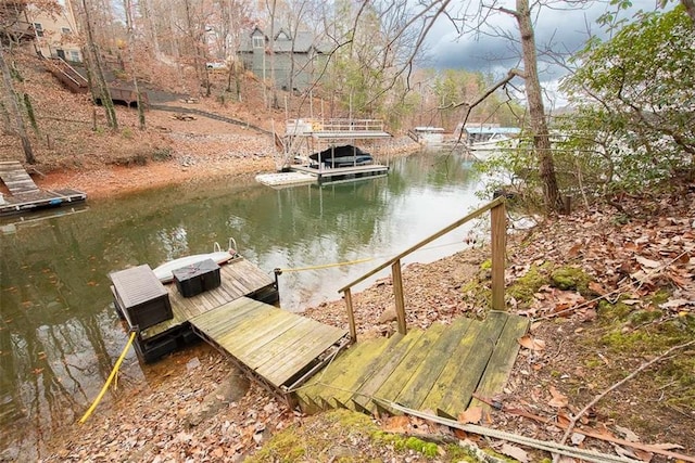 dock area with a water view