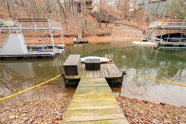 dock area with a water view