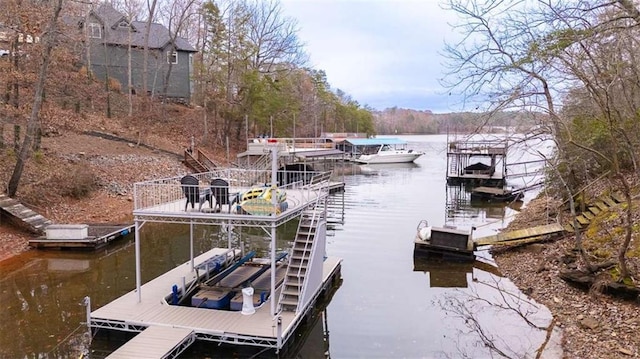 view of dock featuring a water view and boat lift