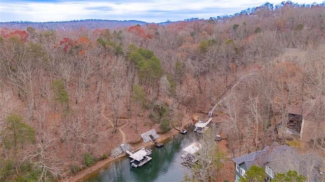 birds eye view of property with a view of trees