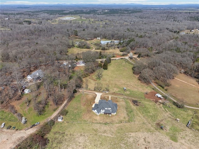 birds eye view of property featuring a rural view