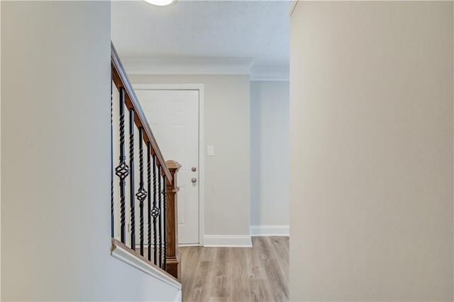 stairs with hardwood / wood-style floors