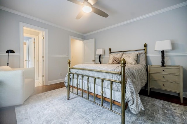 663 Clifton Rd NE, Atlanta, GA 30307 - bedroom featuring wood finished floors, crown molding, a ceiling fan, and baseboards
