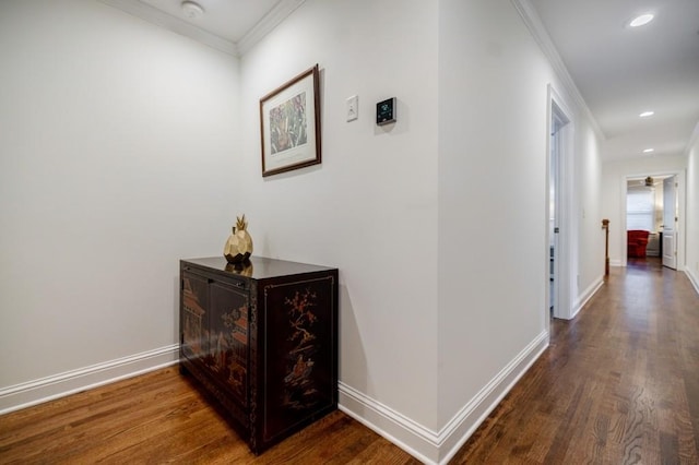 663 Clifton Rd NE, Atlanta, GA 30307 - corridor with wood finished floors, crown molding, baseboards, and recessed lighting