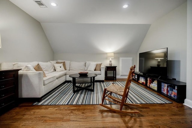 663 Clifton Rd NE, Atlanta, GA 30307 - living room with lofted ceiling, wood finished floors, and recessed lighting