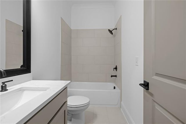 bathroom with vanity, tub / shower combination, and toilet