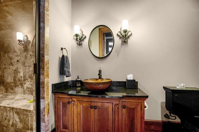 833 Hines Rd, Moreland, GA 30259 - full bathroom with a shower stall, vanity, and wood finished floors