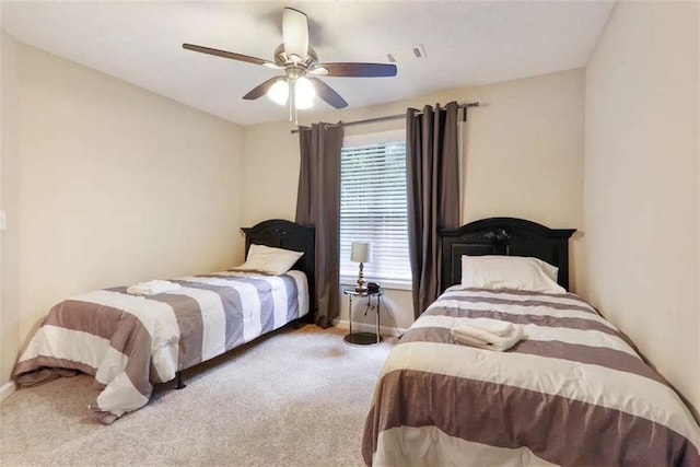 bedroom with carpet flooring and ceiling fan