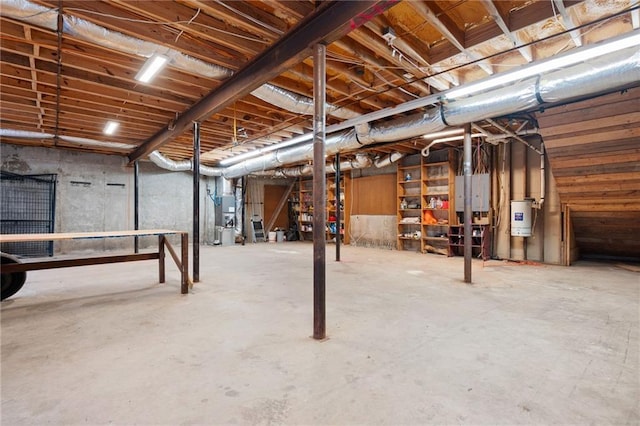 unfinished basement with heating unit