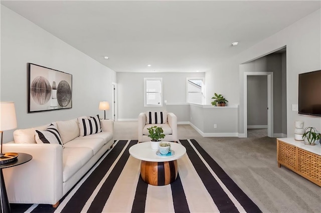 living room with light carpet