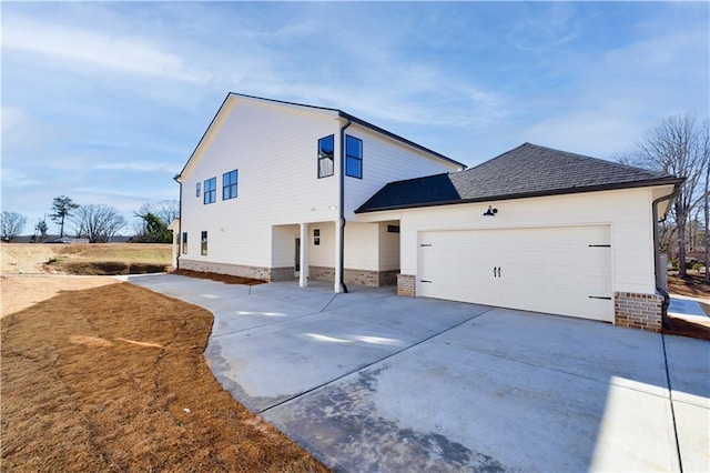 exterior space with a garage