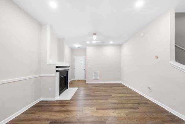 basement with dark wood-type flooring