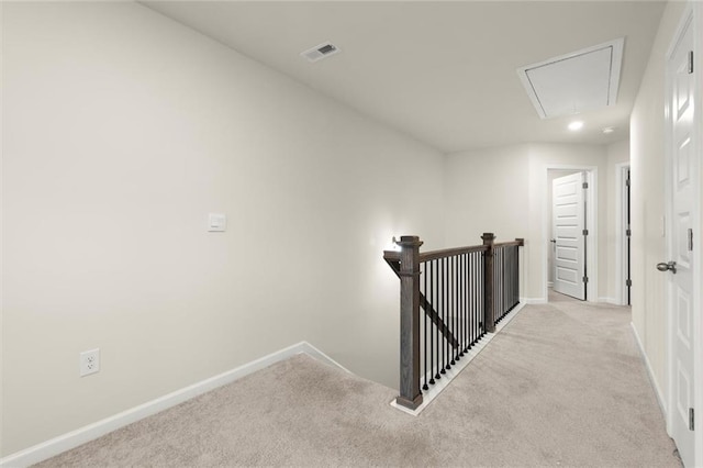 2227 Foley Park St, Snellville, GA 30078 - hall featuring attic access, light carpet, an upstairs landing, and recessed lighting