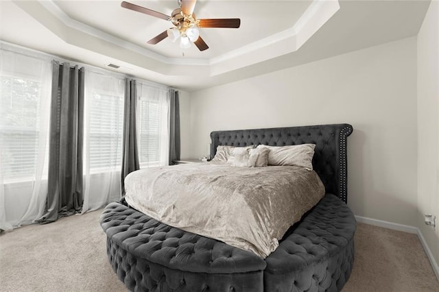 2227 Foley Park St, Snellville, GA 30078 - bedroom with carpet, a raised ceiling, ornamental molding, and a ceiling fan