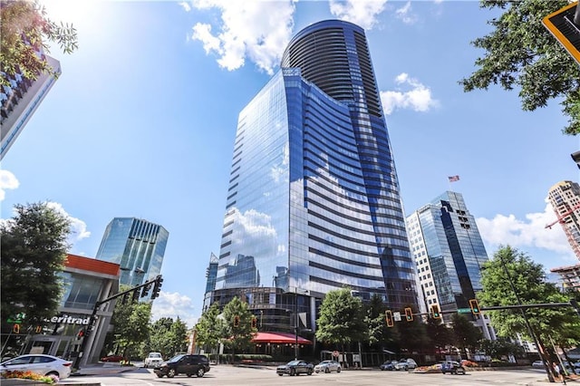 view of building exterior with a city view