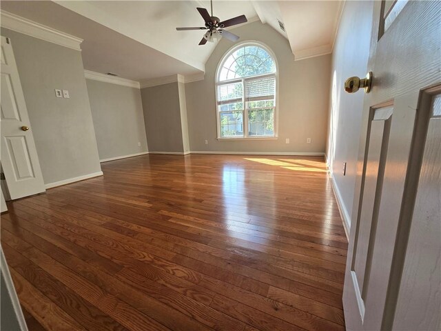 3773 Summer Rose Dr, Atlanta, GA 30341 - unfurnished room featuring wood-type flooring, a ceiling fan, lofted ceiling, baseboards, and crown molding