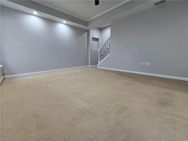 3773 Summer Rose Dr, Atlanta, GA 30341 - spare room with ornamental molding, light carpet, recessed lighting, stairs, and baseboards